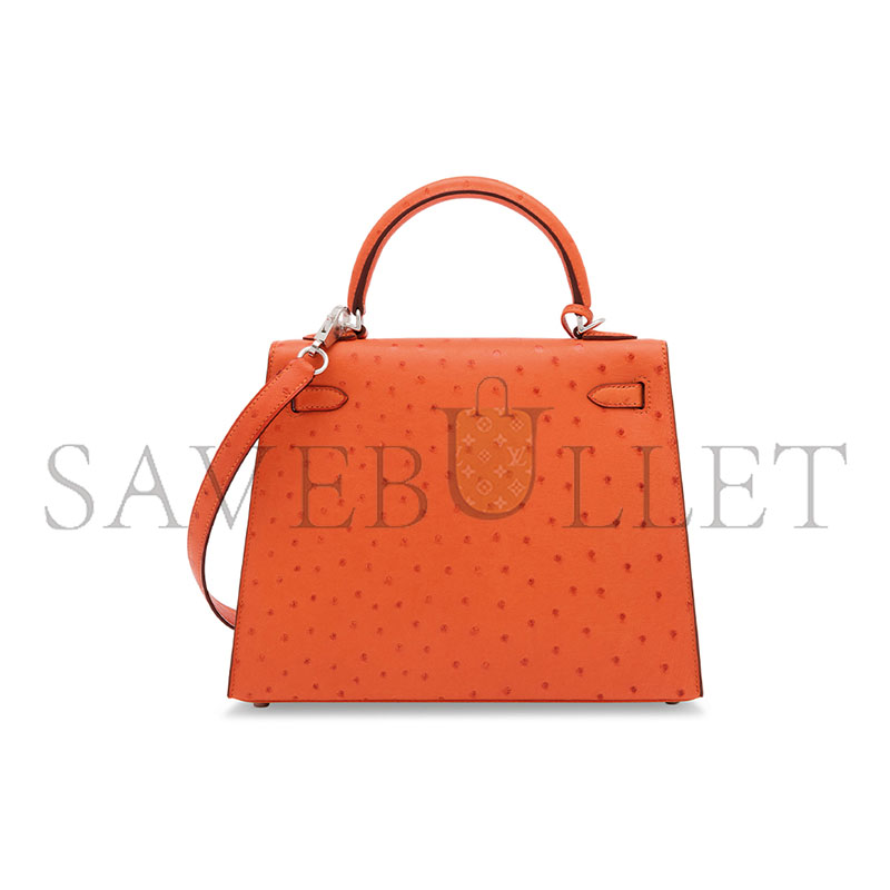 HERMÈS MASTER OSTRICH ORANGE KELLY 25 WITH PALLADIUM HARDWARE (25*17*7cm)